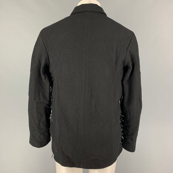 Size 16 Size 38 Black Metallic Textured Wool Boxy Frame Blazer - Picture 4 of 8